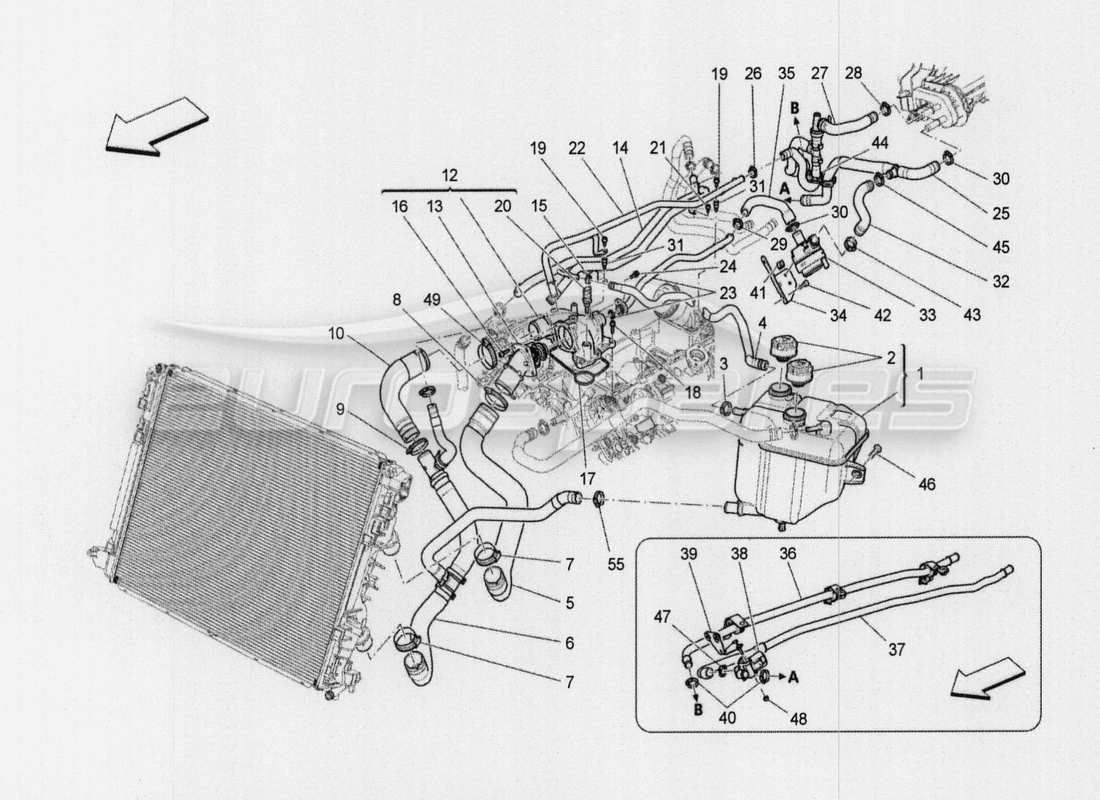 maserati qtp. v8 3.8 530bhp auto 2015 cooling system: nourice and lines part diagram