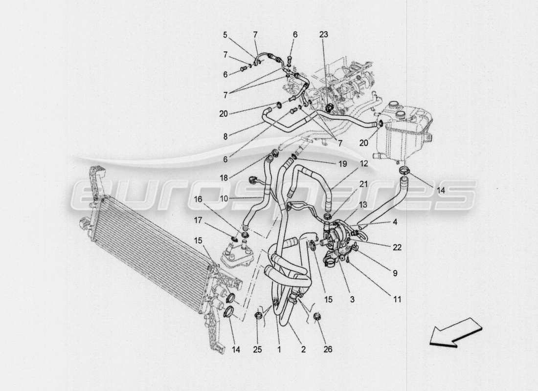 maserati qtp. v8 3.8 530bhp auto 2015 cooling system: nourice and lines part diagram