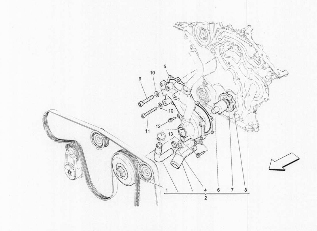 maserati qtp. v6 3.0 bt 410bhp 2015 cooling system- water pumps part diagram