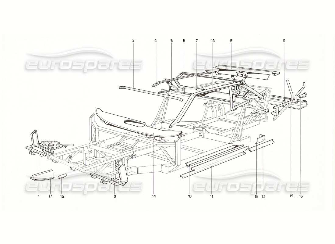 ferrari 308 gt4 dino (1976) body shell - inner elements part diagram