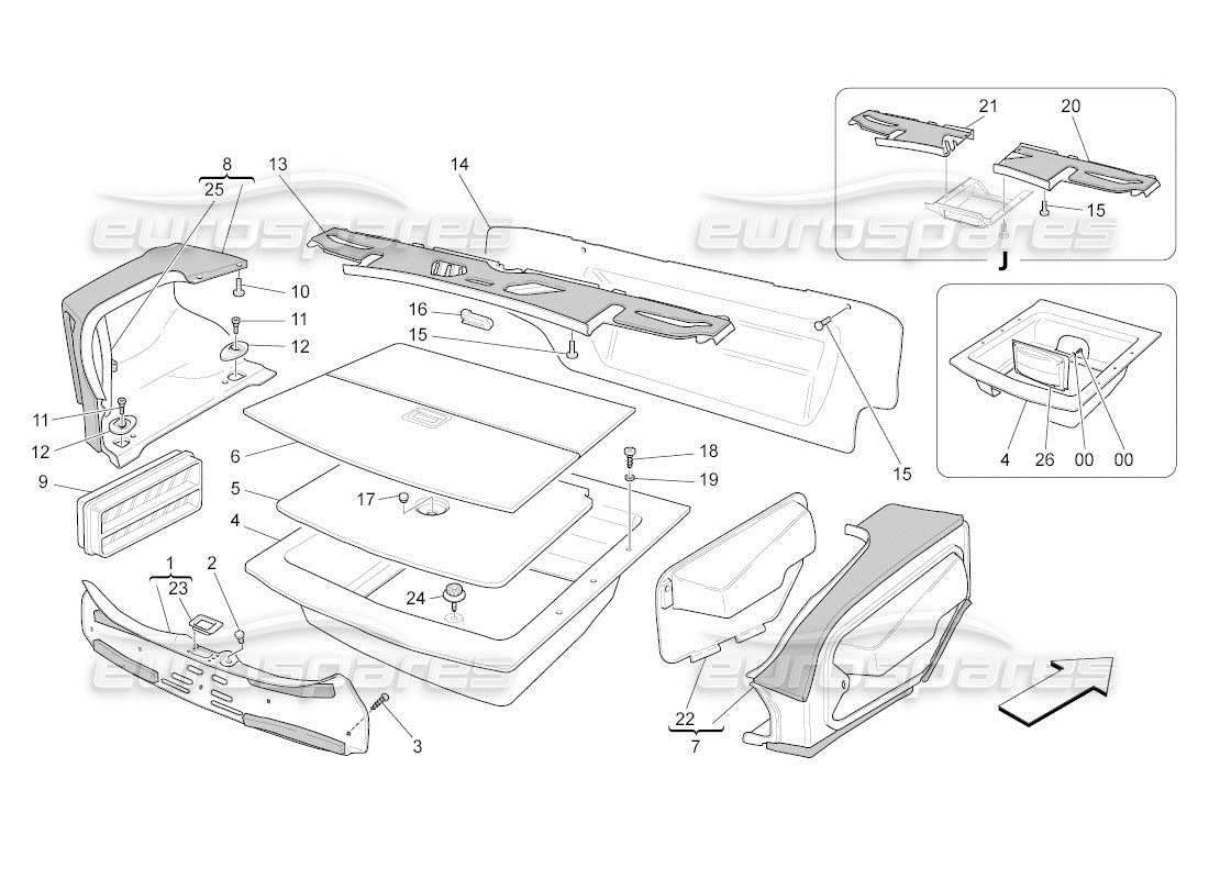 maserati qtp. (2011) 4.7 auto luggage compartment mats part diagram