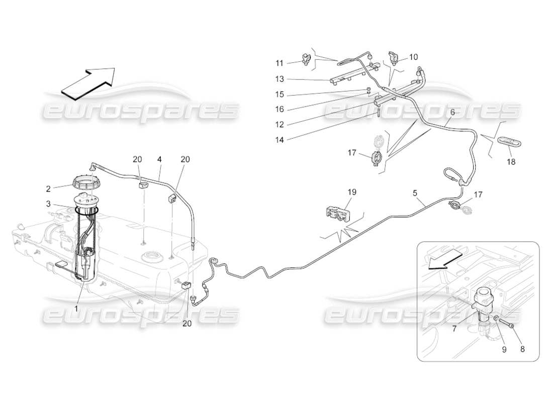 maserati grancabrio (2011) 4.7 fuel pumps and connection lines part diagram