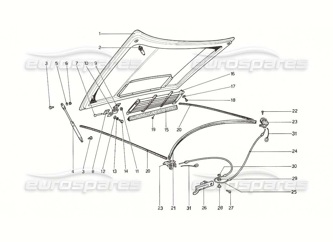 ferrari 308 gt4 dino (1976) front compartment lid part diagram