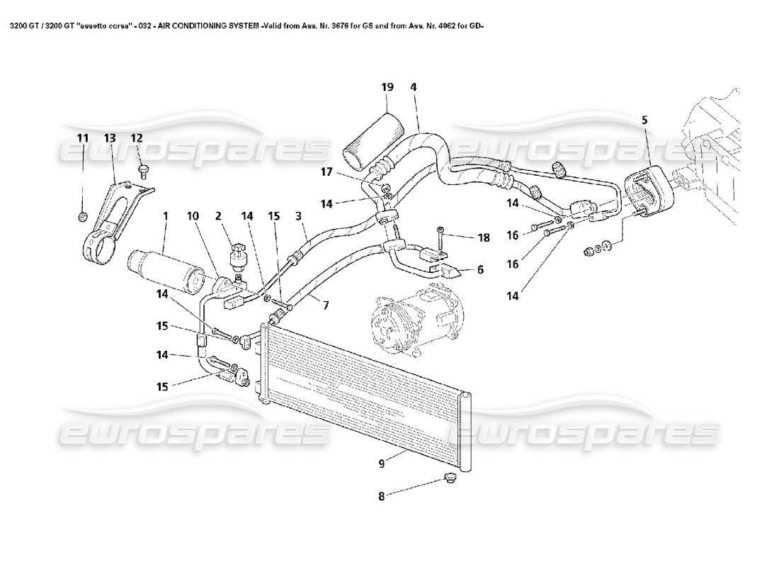 maserati 3200 gt/gta/assetto corsa air conditioning system -valid from ass. nr. 3676 for gs and from ass. nr. 4062 for gd- part diagram