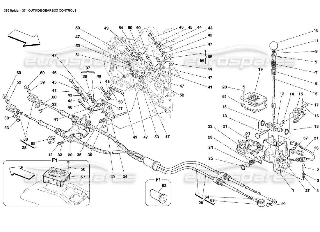 ferrari 360 spider outside gearbox controls part diagram