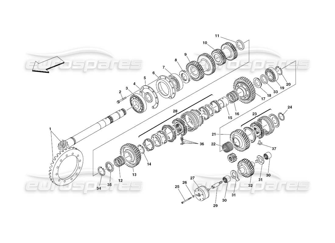 ferrari 430 challenge (2006) lay shaft gears part diagram