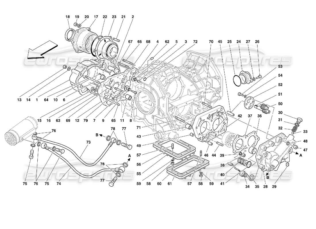 ferrari 355 (2.7 motronic) gearbox covers and lubrication part diagram