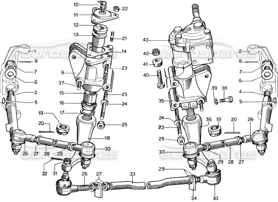 ferrari 365 gtb4 daytona (1969) steering box & steering linkage part diagram