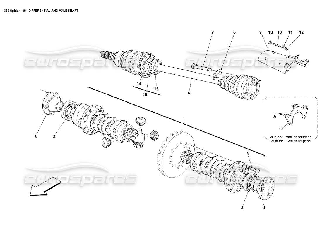 ferrari 360 spider differential & axle shafts part diagram