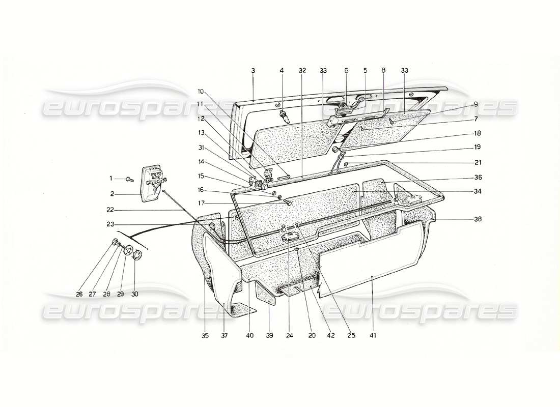 ferrari 308 gt4 dino (1976) luggage compartment lid part diagram