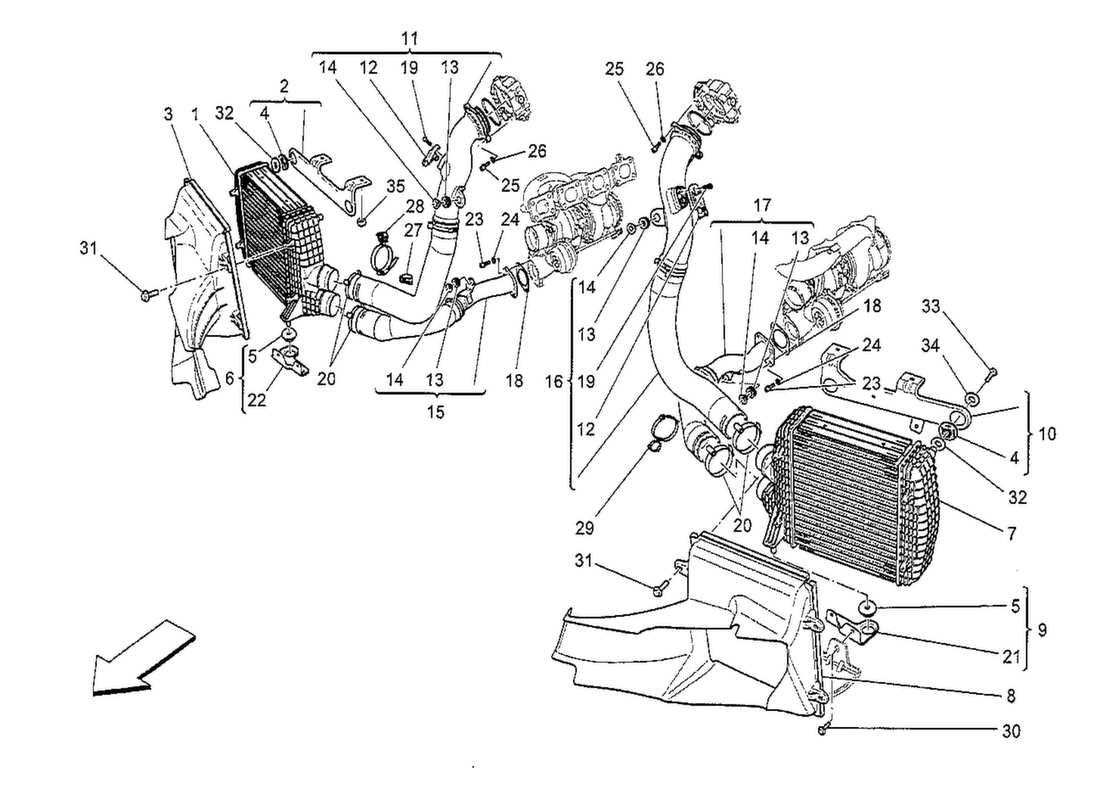 maserati qtp. v8 3.8 530bhp 2014 intercooling system part diagram