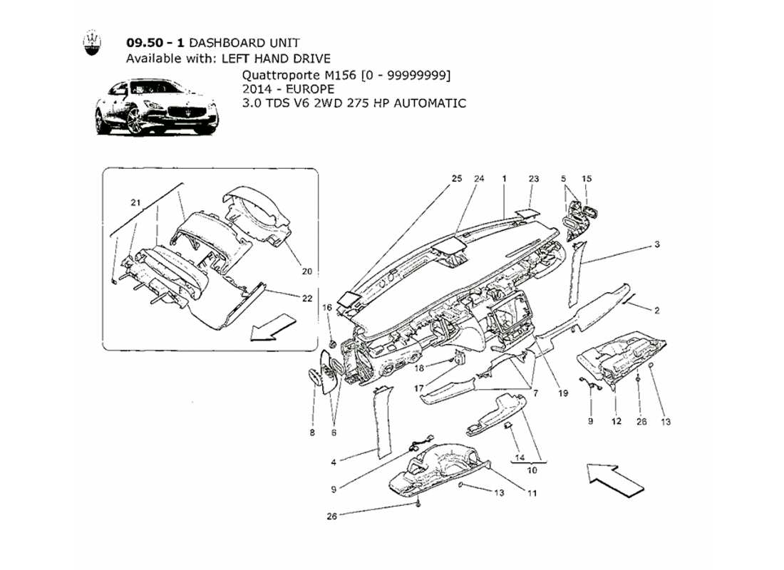 maserati qtp. v6 3.0 tds 275bhp 2014 dashboard unit part diagram