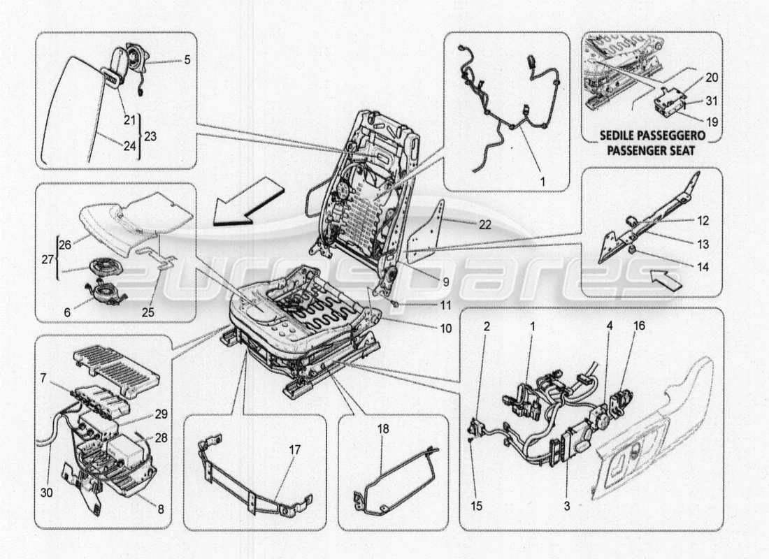 maserati qtp. v8 3.8 530bhp 2014 auto front seats: mechanics and electronics part diagram