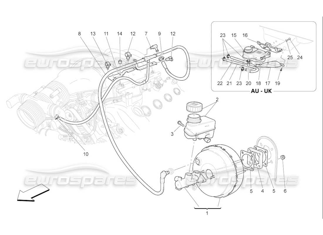 maserati qtp. (2010) 4.7 auto brake servo system part diagram