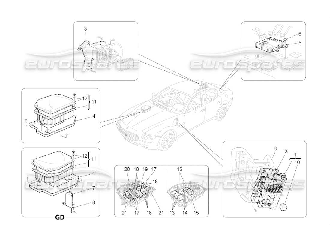 maserati qtp. (2009) 4.2 auto relays, fuses and boxes part diagram