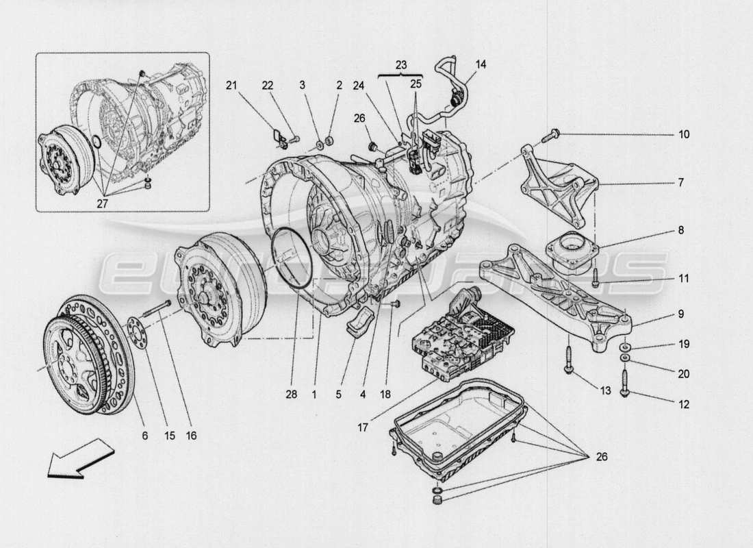 maserati qtp. v8 3.8 530bhp auto 2015 gearbox housings part diagram