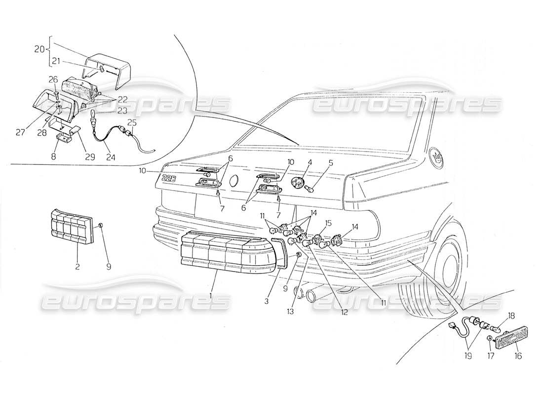 maserati 228 tail light part diagram