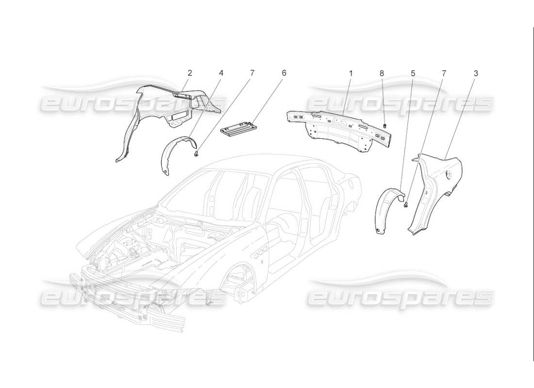 maserati qtp. (2009) 4.2 auto bodywork and rear outer trim panels part diagram