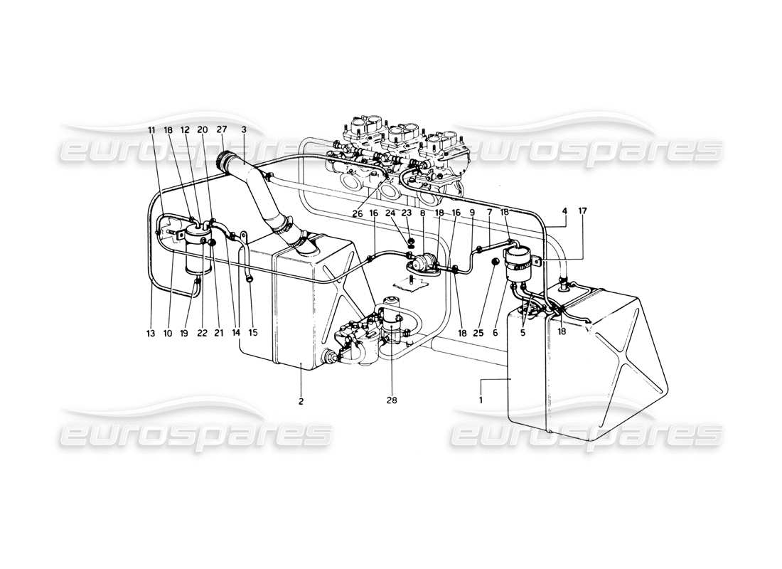 ferrari 246 dino (1975) fuel system (variants for usa versions) part diagram