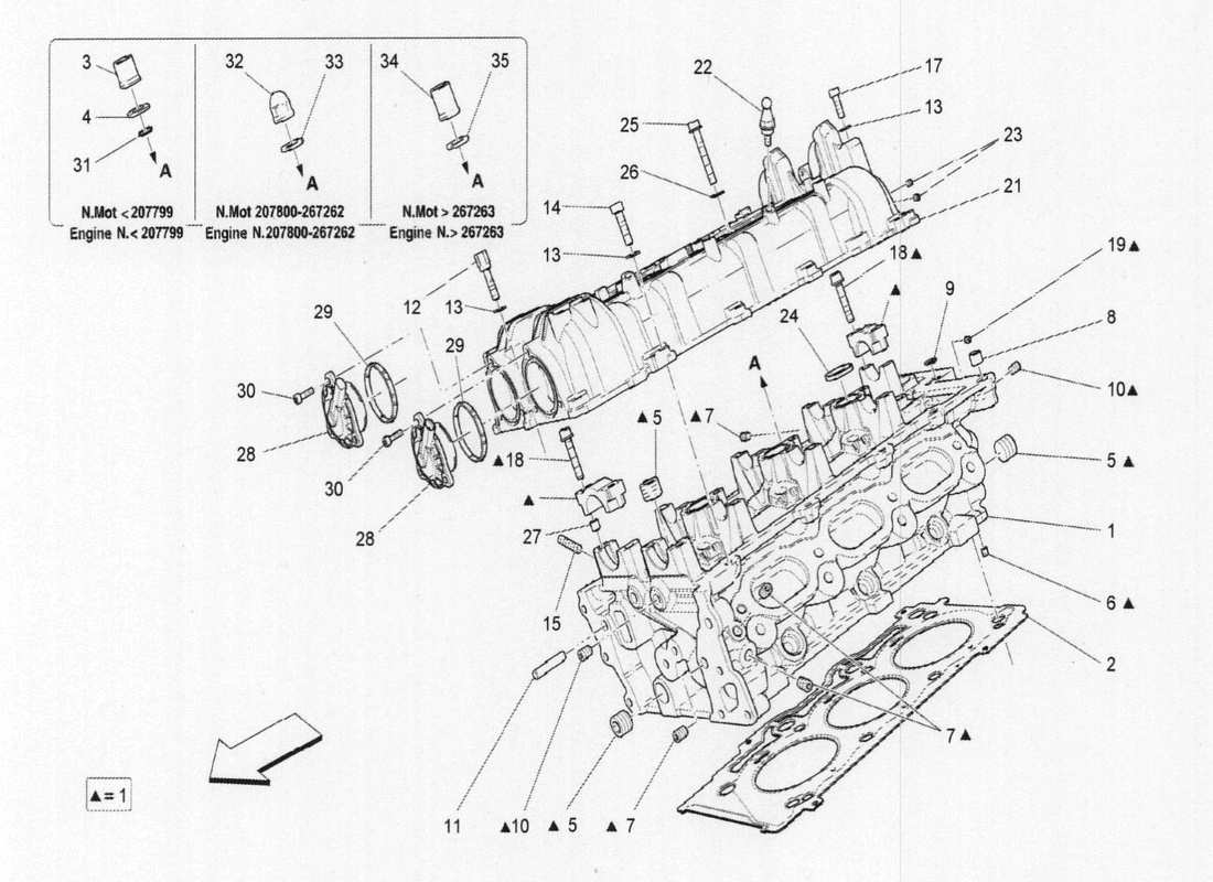 maserati qtp. v6 3.0 bt 410bhp 2015 rh cylinder head part diagram