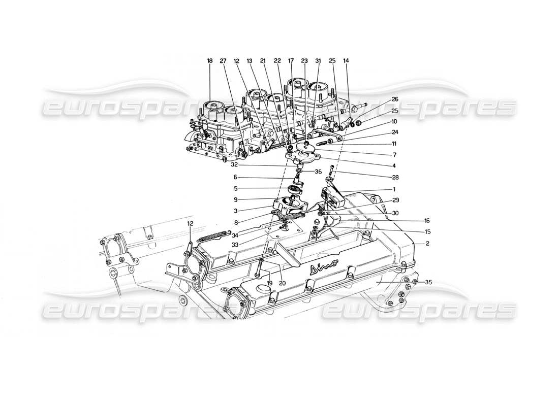 ferrari 246 dino (1975) fast idle device (variants for usa versions) part diagram