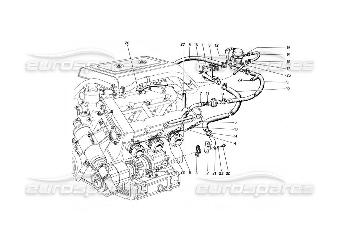 ferrari 246 dino (1975) diverter valve and pipes (variants for usa versions) part diagram