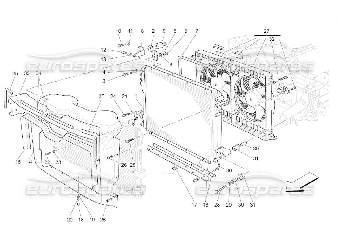 maserati qtp. (2007) 4.2 f1 cooling: air radiators and ducts part diagram