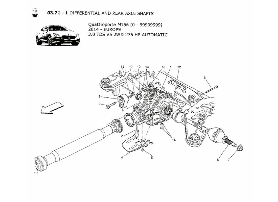 maserati qtp. v6 3.0 tds 275bhp 2014 differential and rear axle shafts part diagram