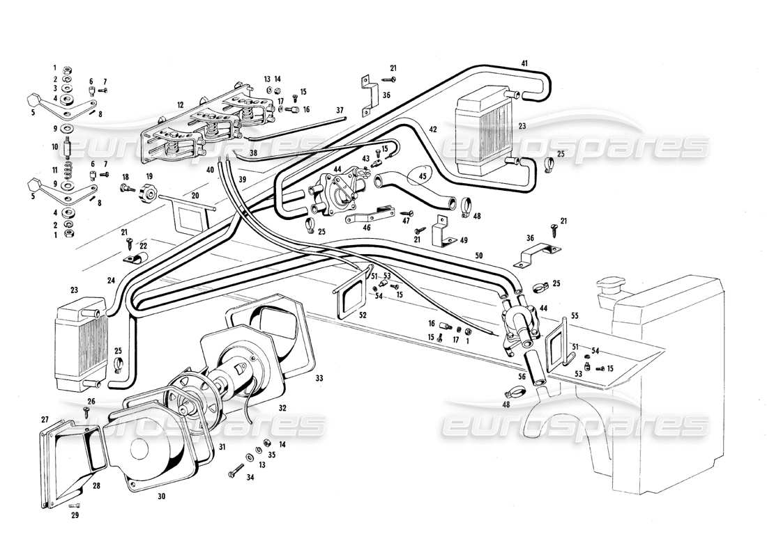 maserati qtp.v8 4.7 (s1 & s2) 1967 heating and cooling system part diagram