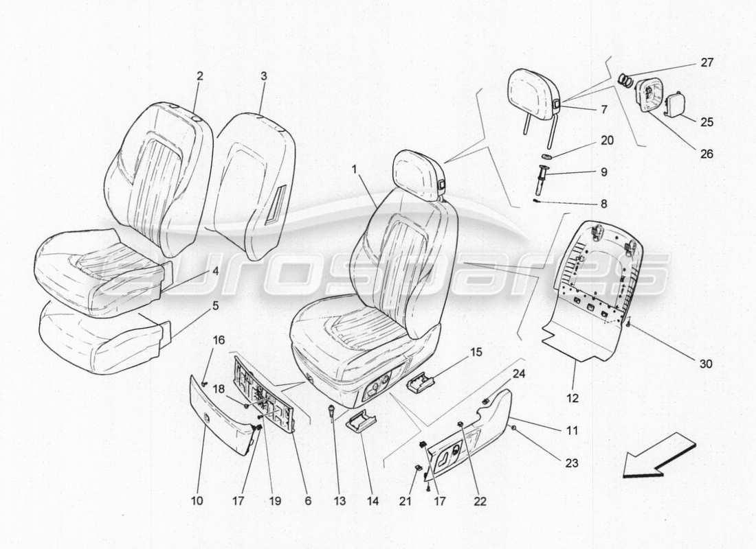 maserati qtp. v8 3.8 530bhp auto 2015 front seats: trim panels part diagram