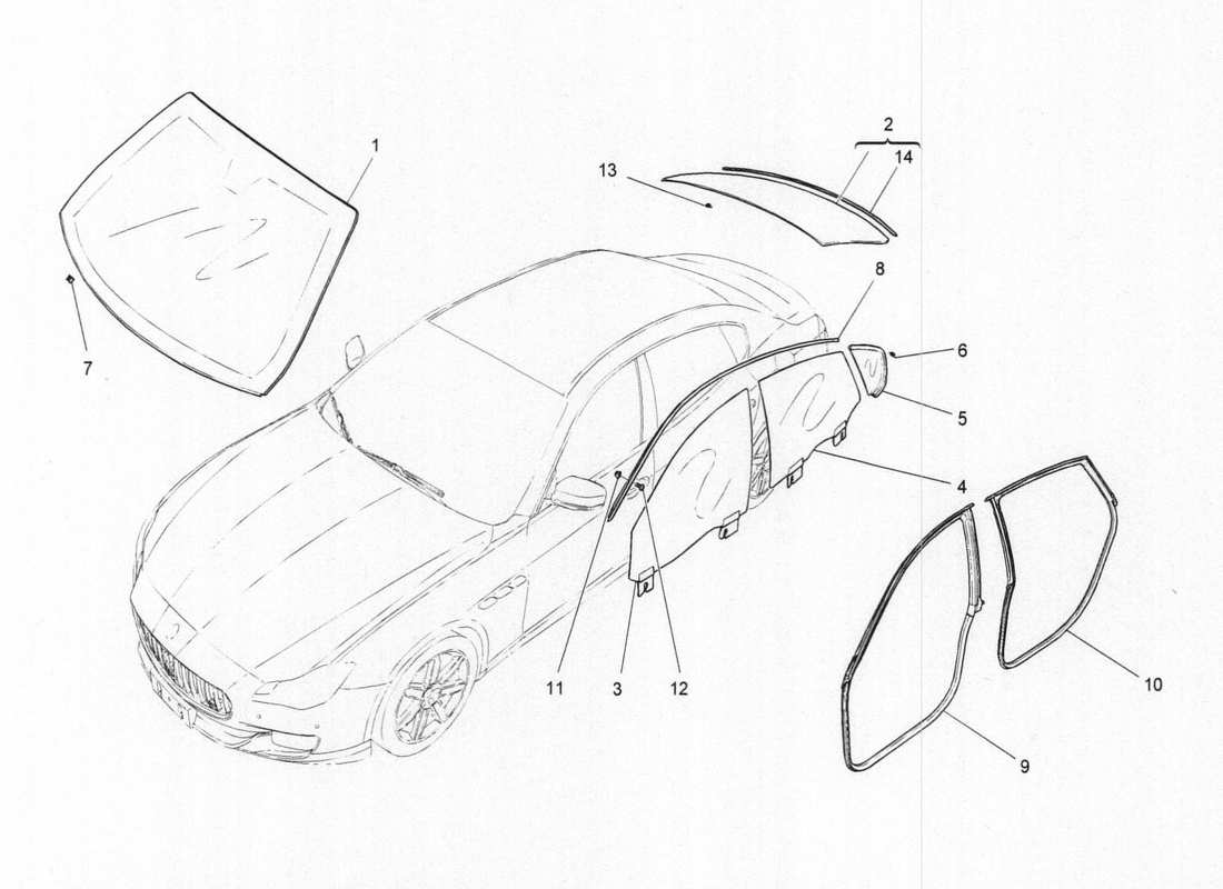 maserati qtp. v6 3.0 bt 410bhp 2015 windows and window strips part diagram