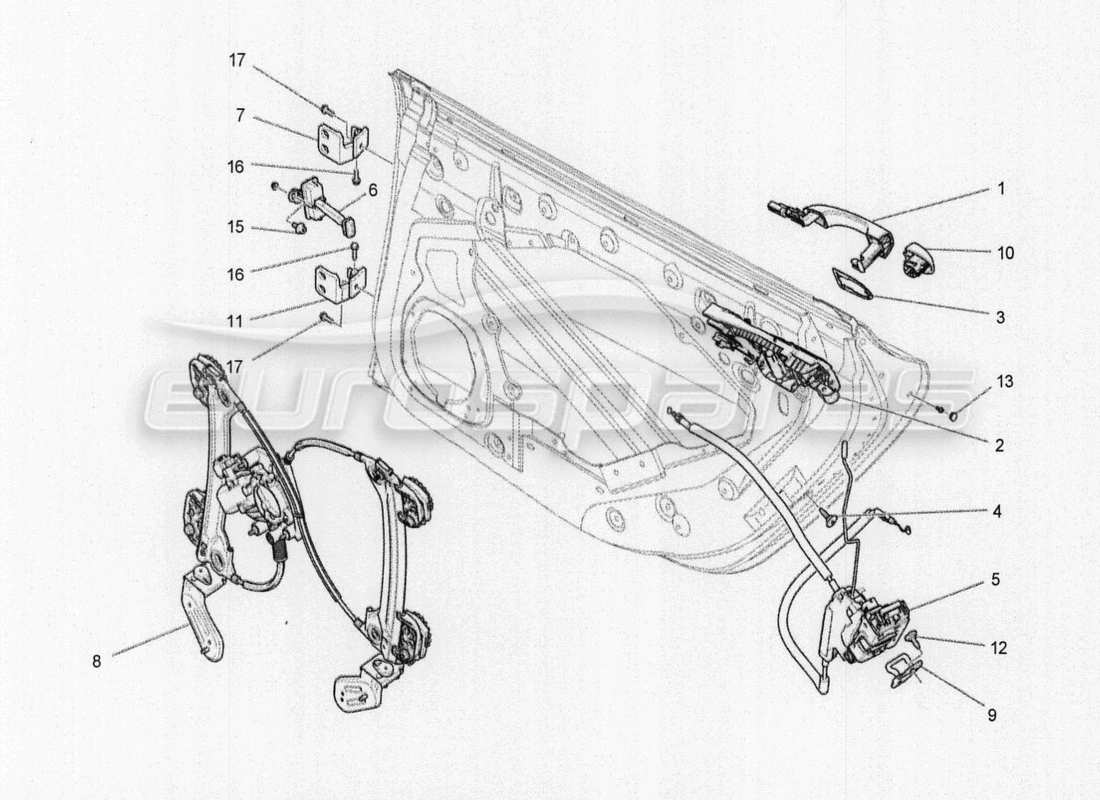 maserati qtp. v8 3.8 530bhp auto 2015 rear doors: mechanisms part diagram