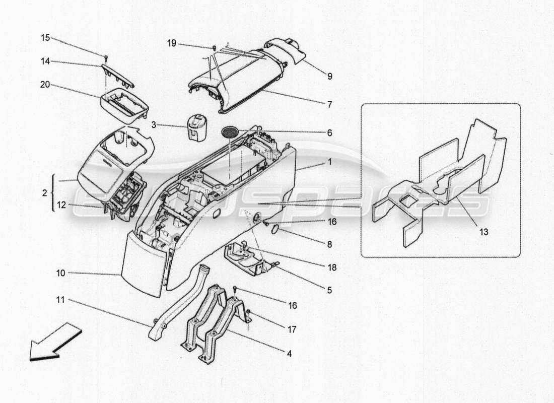 maserati qtp. v8 3.8 530bhp auto 2015 accessory console and centre console part diagram