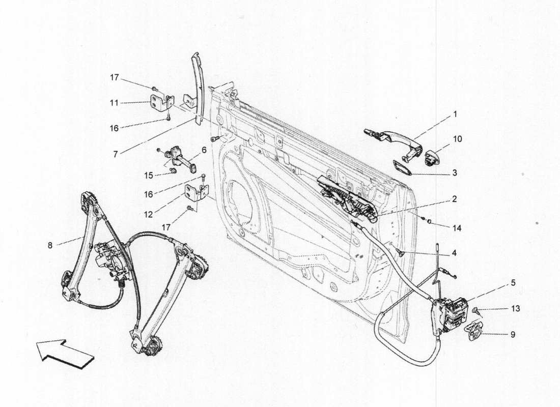 maserati qtp. v6 3.0 bt 410bhp 2015 front doors: mechanisms part diagram