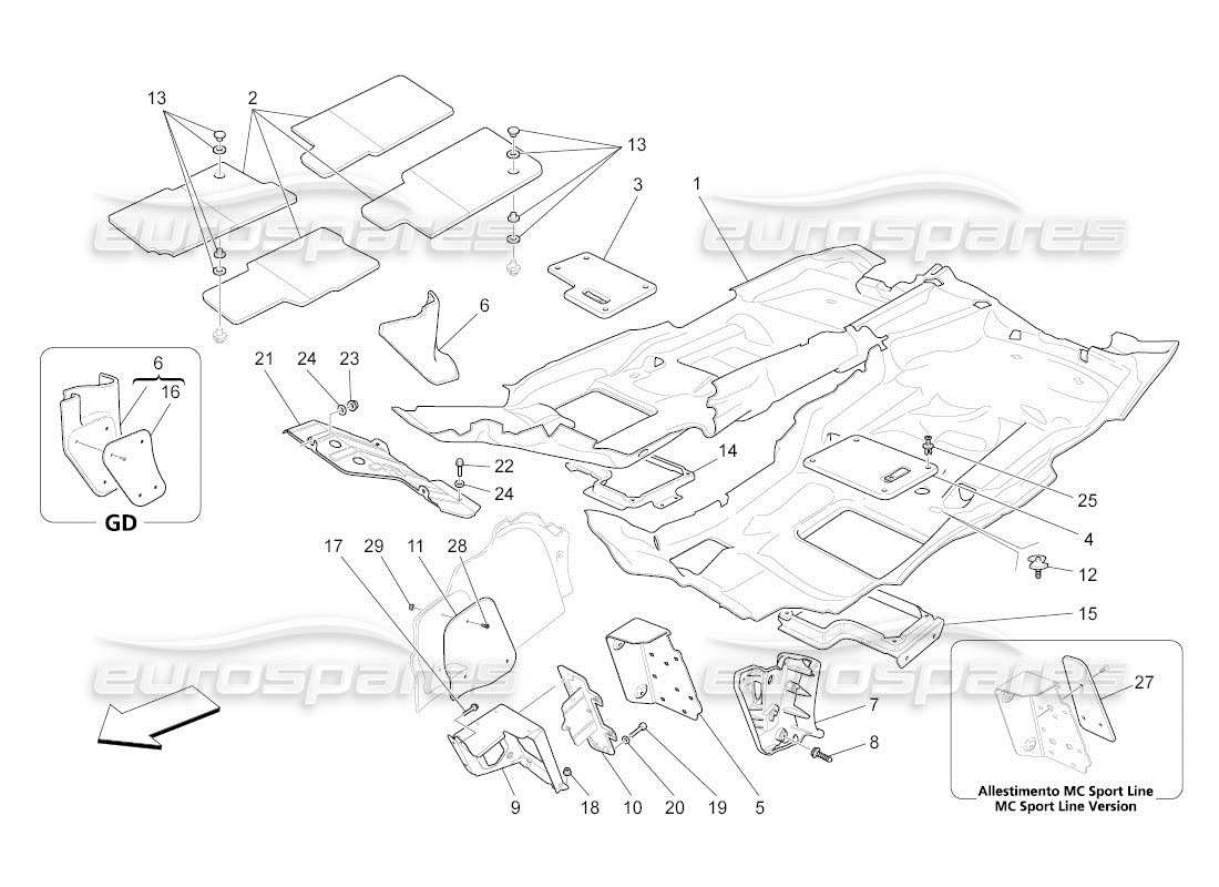 maserati qtp. (2011) 4.2 auto passenger compartment mats part diagram