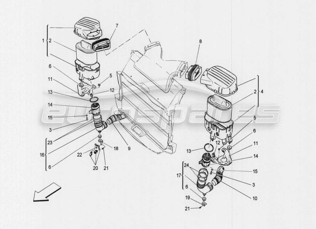 maserati qtp. v8 3.8 530bhp auto 2015 air filter, air intake and ducts part diagram