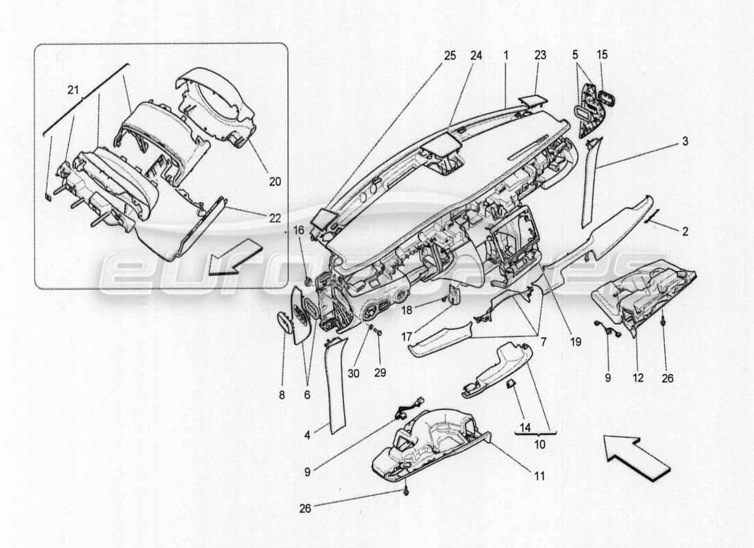 maserati qtp. v8 3.8 530bhp auto 2015 rear parcel shelf part diagram