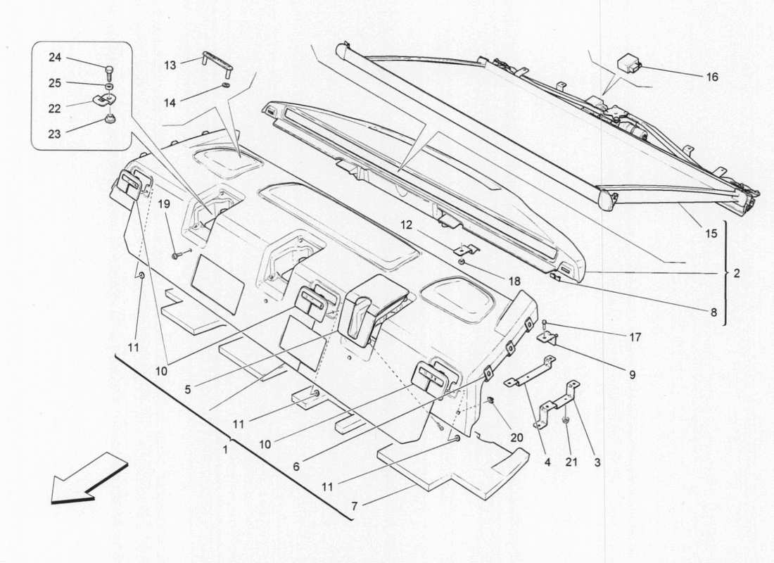 maserati qtp. v6 3.0 bt 410bhp 2015 rear parcel shelf part diagram