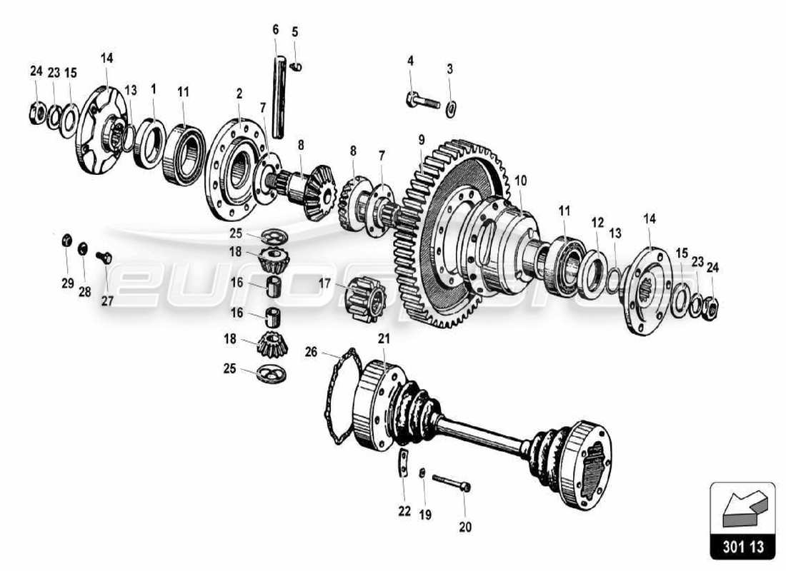 lamborghini miura p400s rear diff part diagram