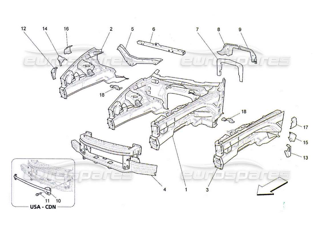 maserati qtp. (2010) 4.2 front structural frames and sheet panels part diagram