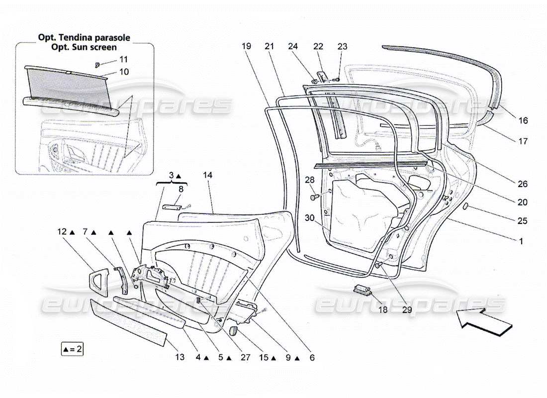 maserati qtp. (2010) 4.2 rear doors: trim panels part diagram