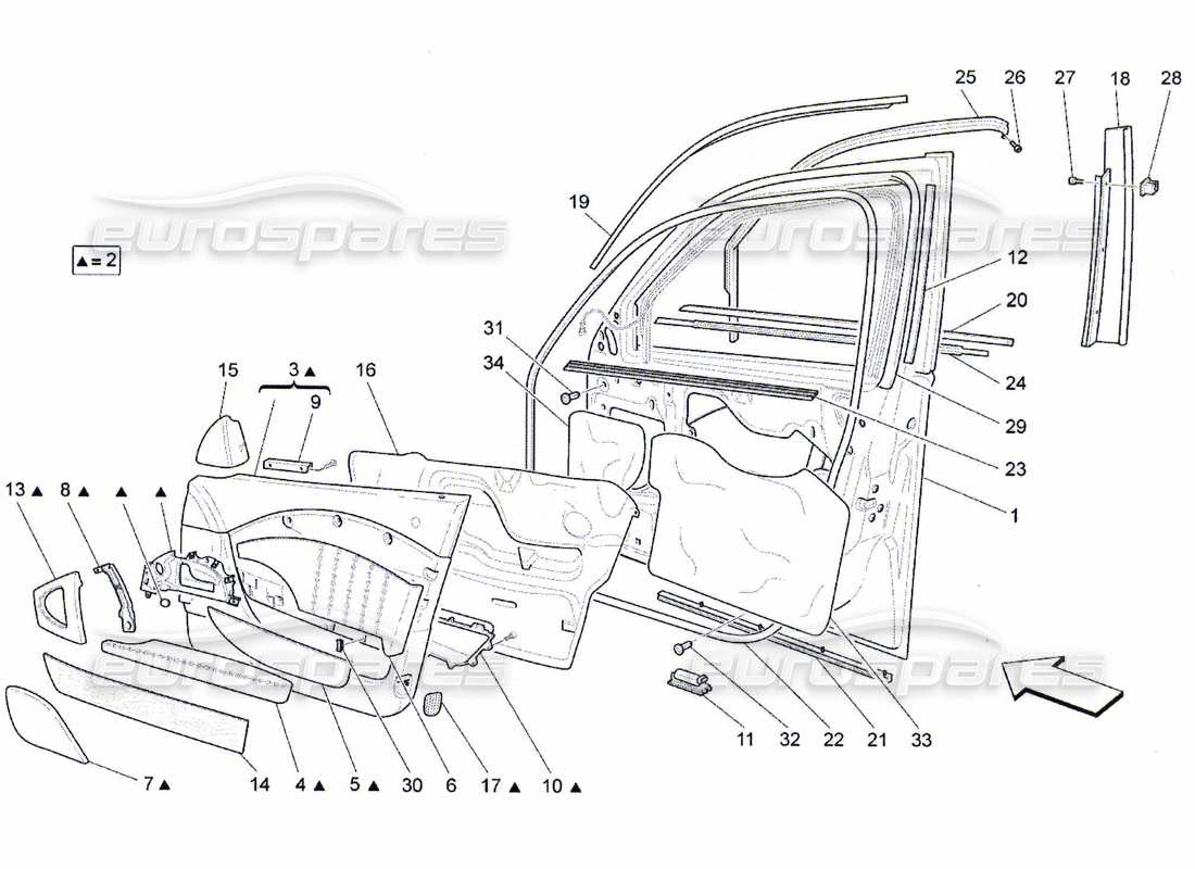 maserati qtp. (2010) 4.7 front doors: trim panels part diagram