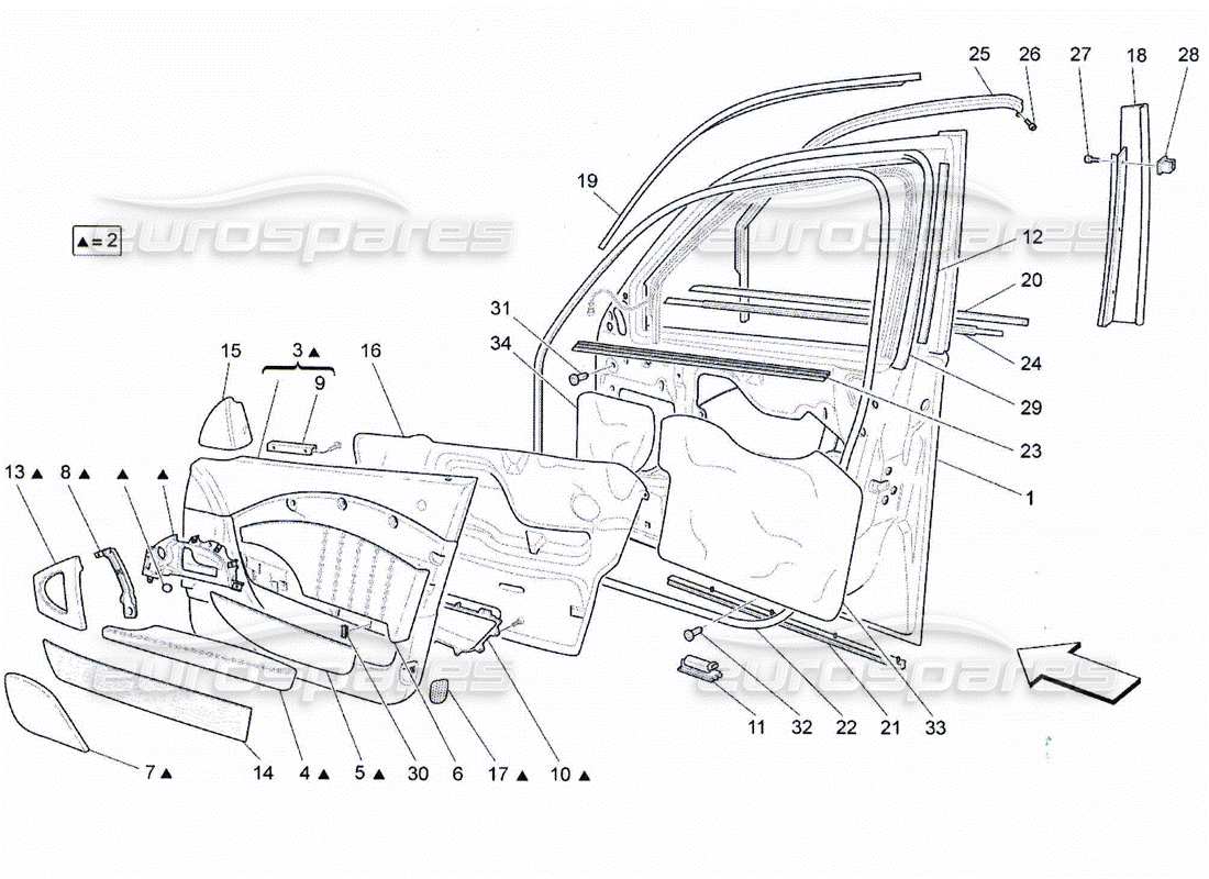 maserati qtp. (2010) 4.2 front doors: trim panels part diagram