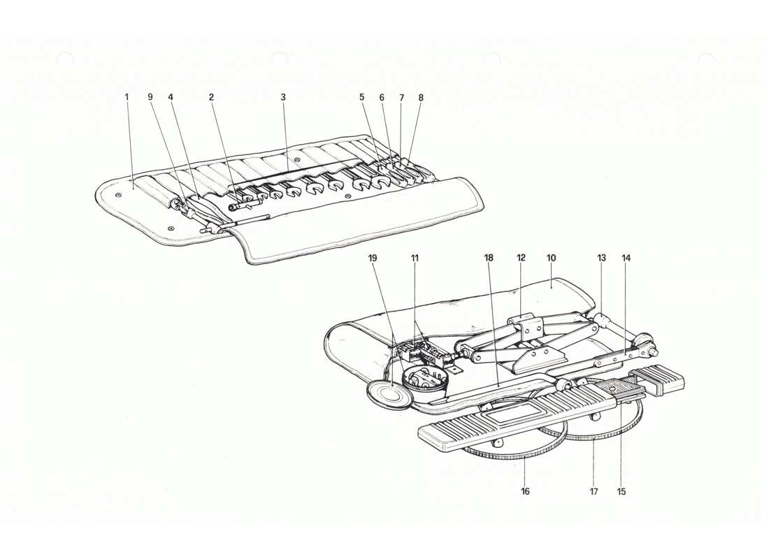 ferrari 208 gtb gts tool - kit part diagram