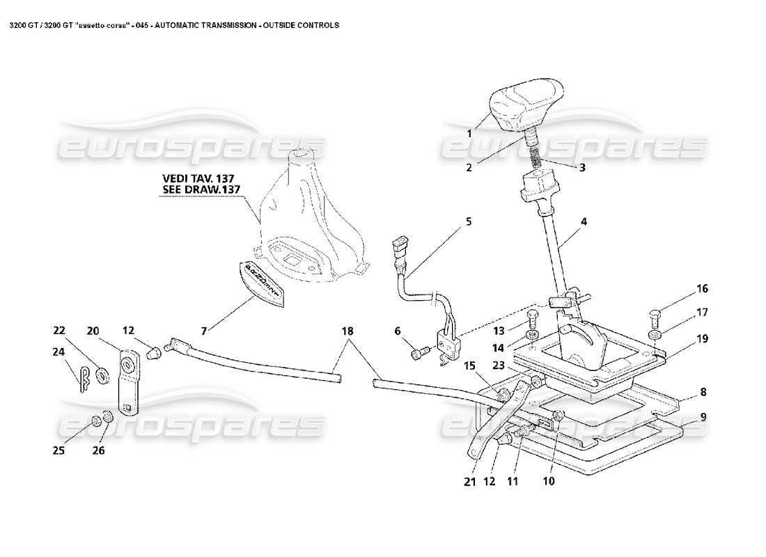 maserati 3200 gt/gta/assetto corsa auto gearbox - externals part diagram