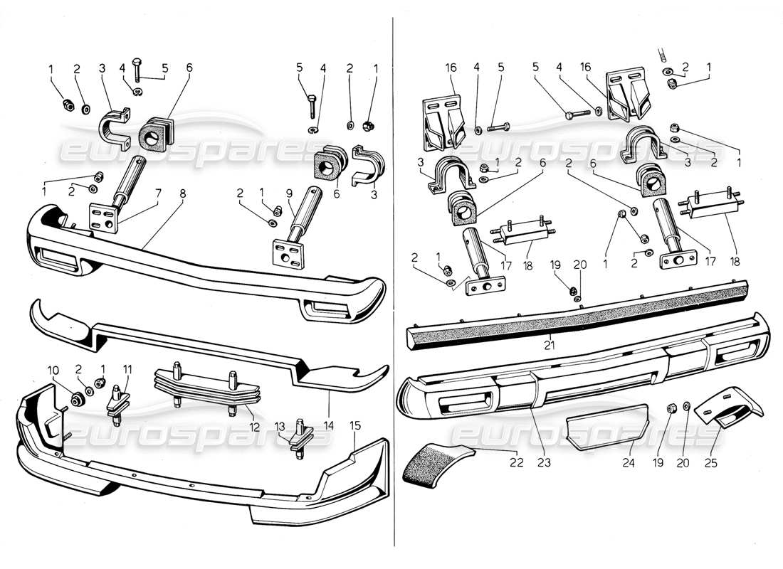 lamborghini jalpa 3.5 (1984) bumpers and spoiler (valid for usa - may 1985) part diagram