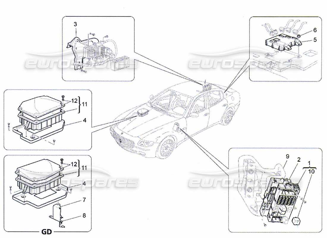 maserati qtp. (2010) 4.7 relays, fuses and boxes part diagram