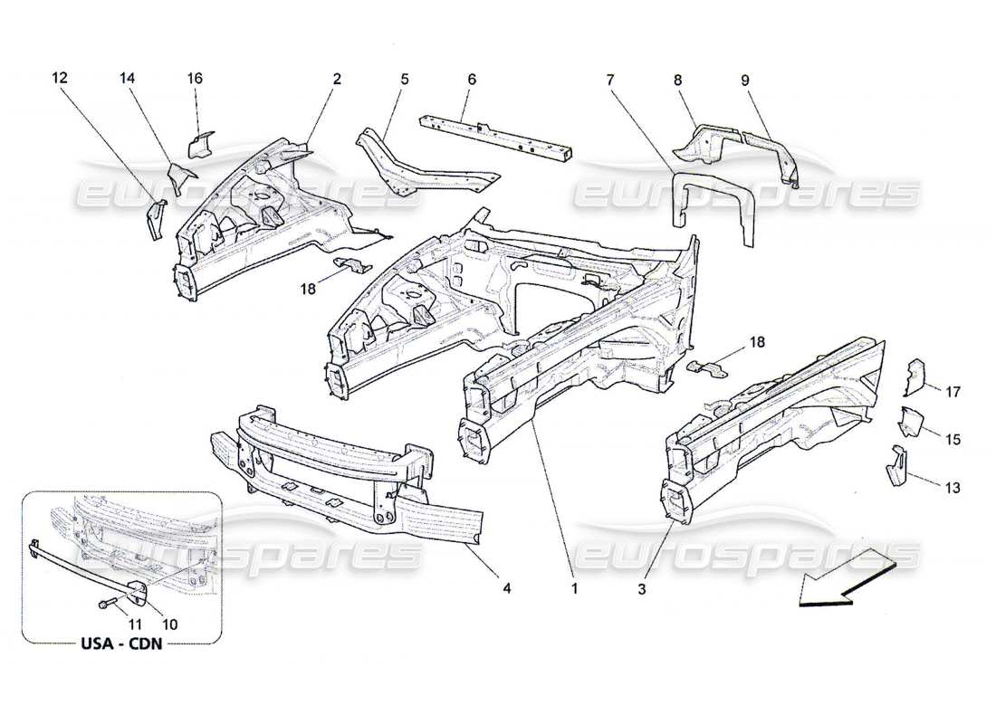 maserati qtp. (2010) 4.7 front structural frames and sheet panels part diagram