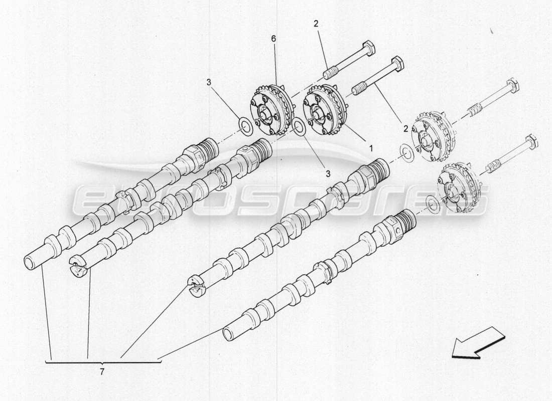 maserati qtp. v8 3.8 530bhp 2014 auto rh cylinder head camshafts part diagram