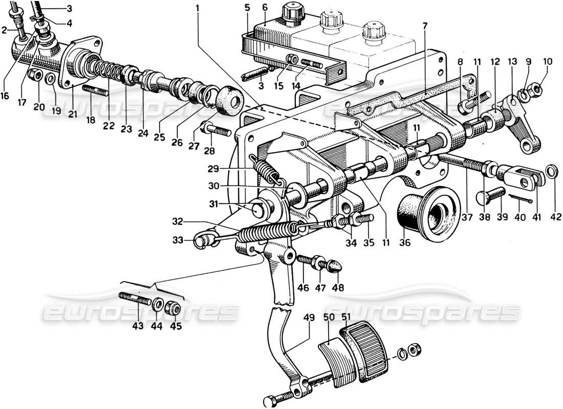 ferrari 330 gtc coupe pedal board - clutch control part diagram